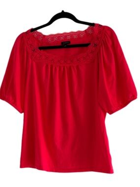 Talbots Dark Pink Scoop-Neck Lace-Trim Jersey Top